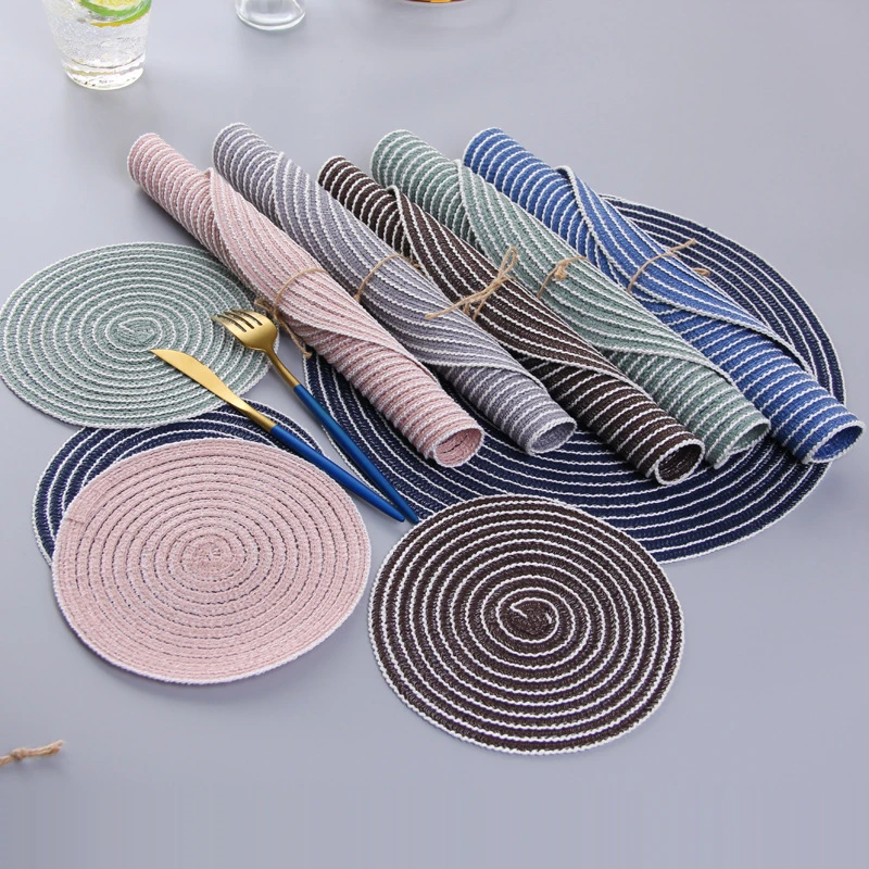 

Cotton Yarn Ramie Round Placemat No Slip Dining Table Mat Disc Bowl Pads Drink Coasters Pot Holder Insulation Pad Kitchen Decor