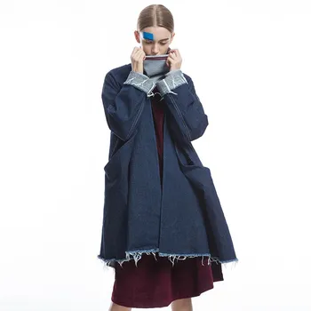 

New Women Autumn Winter Brief Casual Ultra Loose Denim Trench Ladies Oversized Medium Long Cardigan Coat Outerwear