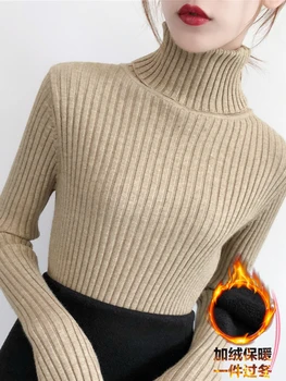 

Ribbed Sweater Women Wool Knit Fashion Handmade Loose Turtleneck Plus Size Pullover Winter Causal Oversize Short Knitwear KK60MY