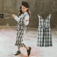 Комбинезон для детей с бантом; платье в клеточку для девочек школьные брюки на подтяжках От 4 до 14 лет Детские комбинезоны для девочек Осень-весна, спортивный костюм для девочек