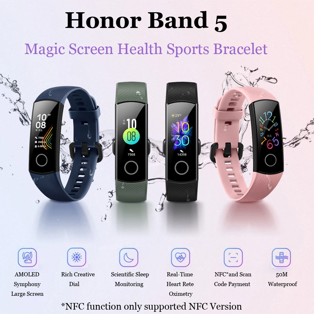 Смарт-браслет huawei Honor Band 5 Oximeter с сенсорным экраном Magic color swim Detect Heart Rate Sleep Nap Honor Band5