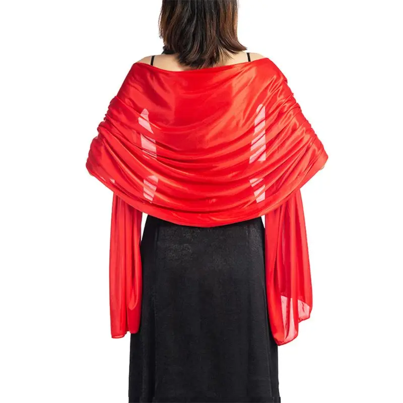 200x70 см женский шарф из искусственного шелка, одноцветная длинная шаль, накидка для свадьбы, банкета, винтажные аксессуары для выпускного вечера - Цвет: Red