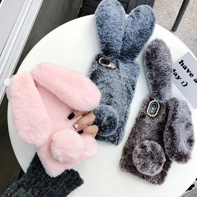 Bunny Winter Warm Mobile Phone Case For Xiaomi Mi 10 10T Lite Ultra Redmi 5 5A 6 6A Note 7 7A 9 9A 9C Furry Plush Cover | Мобильные