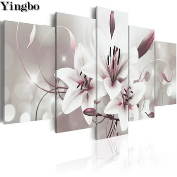 

5 pcs diy diamond painting lily flower full square/round drill embroidery cross stitch mosaic kit Wall Art Delicate background