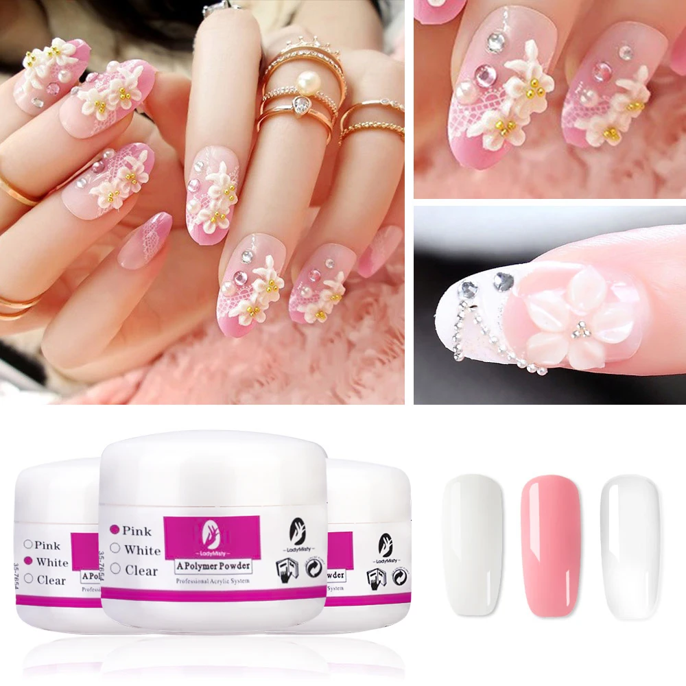 

30g Acrylic Powder Clear Pink White Nail Crystal Powder 3D Acrylic Nails Tips Extension Builder Polymer 3D Decoration Polymer