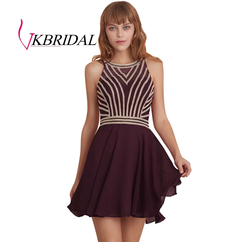 VKBRIDAL платья для выпускного, Бургунди Новая коллекция сексуальное короткое платье для выпускного вечера с открытой спиной - Цвет: grape