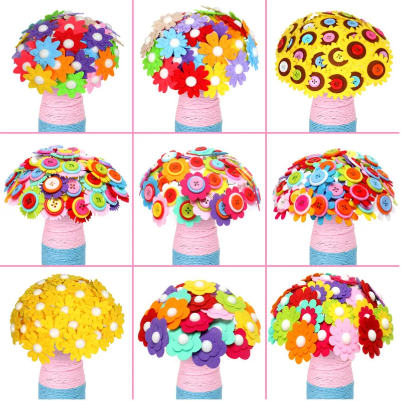 40pcs Creative Button-made Flower for Children Kids DIY Handcraft Bouquet Development Button Craft Toy Wholesale | Игрушки и хобби