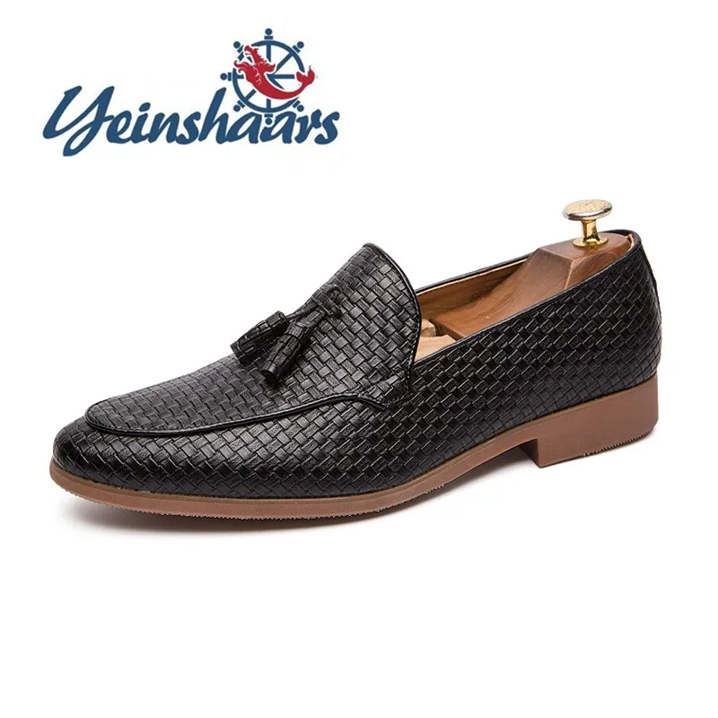 Mens Shoes Casual Leather Loafers Fashion Weave Slip on Formal Business Bureau Leisure Walk Male Adult Comfortable | Обувь