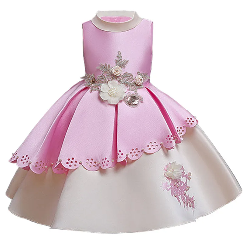 Детские Платья с цветочным узором для девочек; кружевное платье-пачка со стразами; элегантное праздничное платье принцессы на свадьбу и Рождество; Одежда для девочек - Цвет: pink