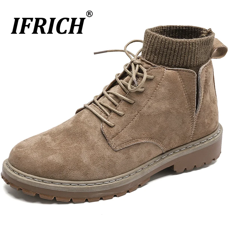 

2019 Winter Classic Western Boots for Men Fashionable Short Casual Boots Khaki Retro Boots Men Slip-on Causal Shoes for Men