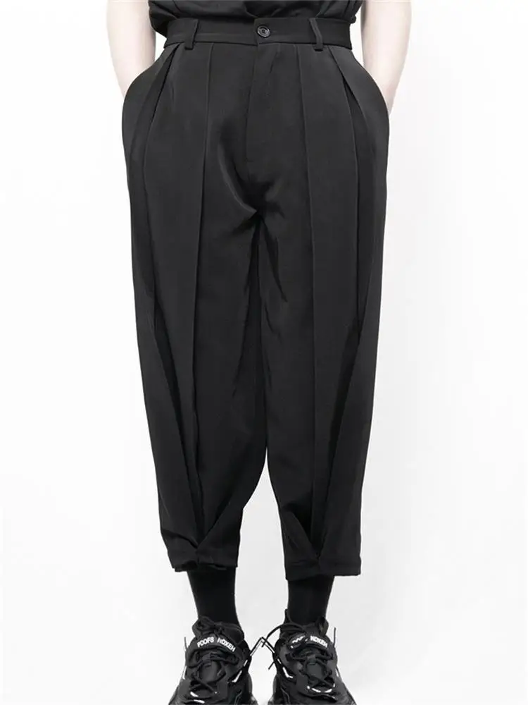 Men's Knickerbockers Casual Pants Turnip Pants Spring And Autumn New Black Pants Button Design Two Wear Straight Pants