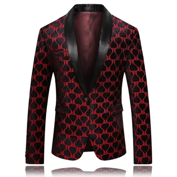 

Quality New Pattern Jacket One Buttons Long Sleeve Spring Blazer Casual Costume Homme Slim Fit Suit Men Red Black