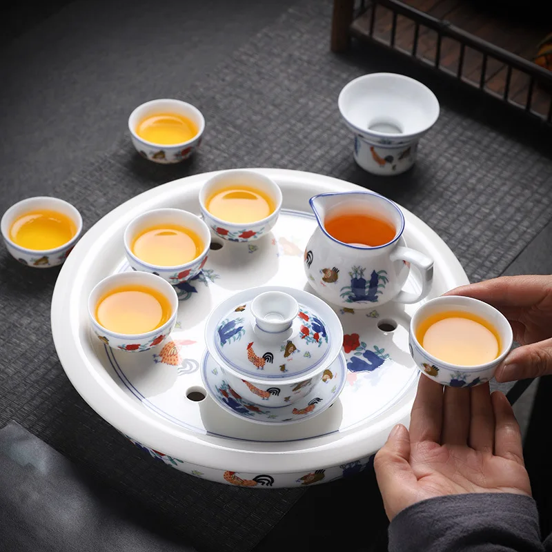 

YI CC Chenghua Doucai куриная чашка, чайный набор, чайный поднос, домашний креативный чайник ручной работы, крышка, чашка, семейный чайный набор