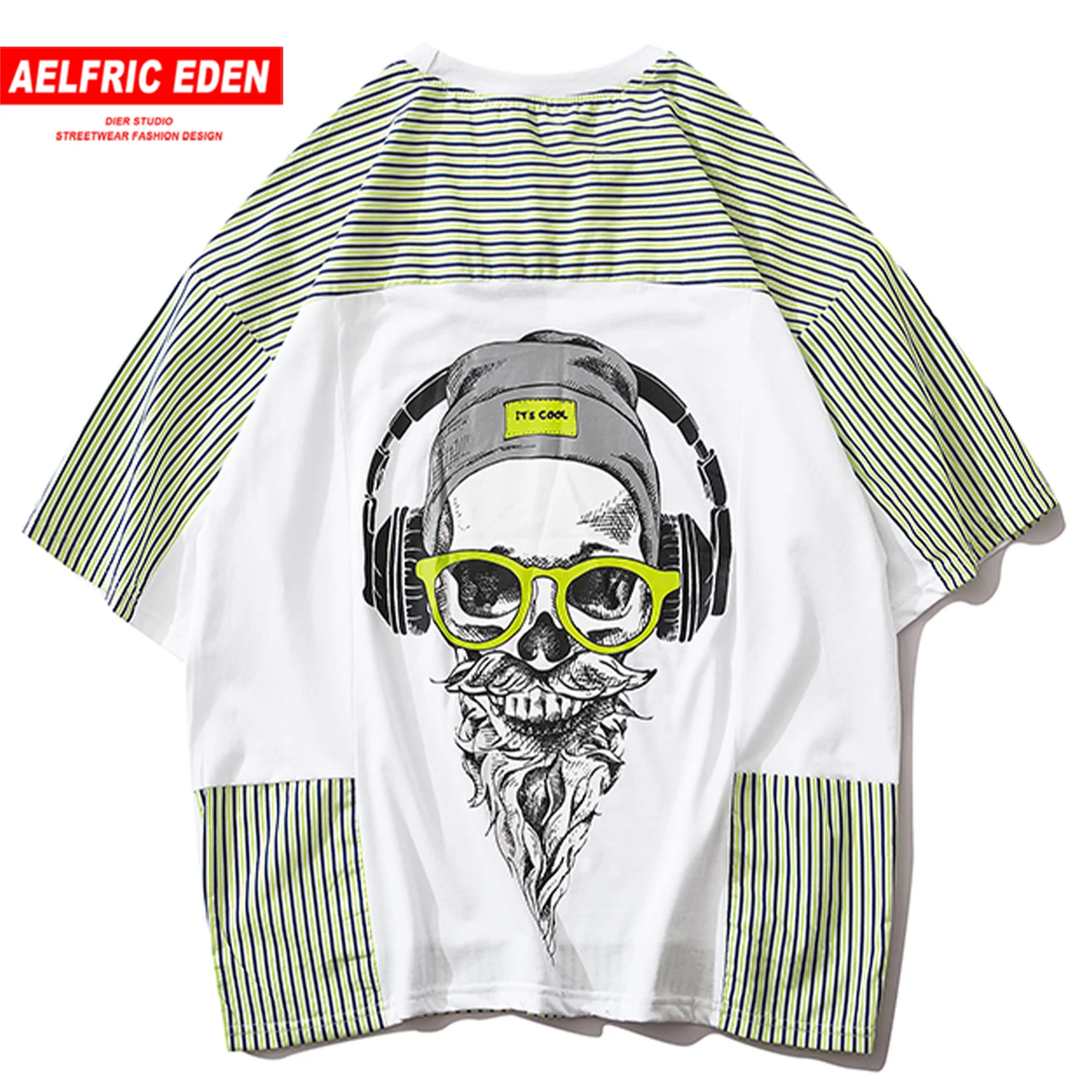 

Aelfric Eden Hip Hop Stripe Patchwork Printed T Shirt Men 2020 Short Sleeve Harajuku Loose Fashion Casual Cotton Tees Streetwear