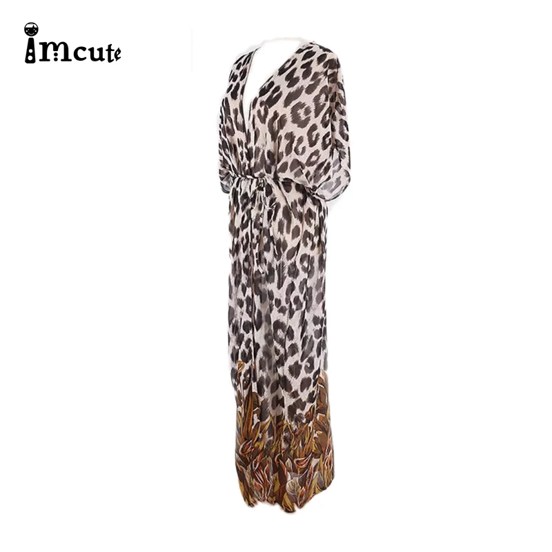 

2020 Leopard Print Chiffon Beach Travel Dress Tunics Bathing Suit Cover-Ups Beach Cover Up Loose Long Cardigan Bikini Cover Up