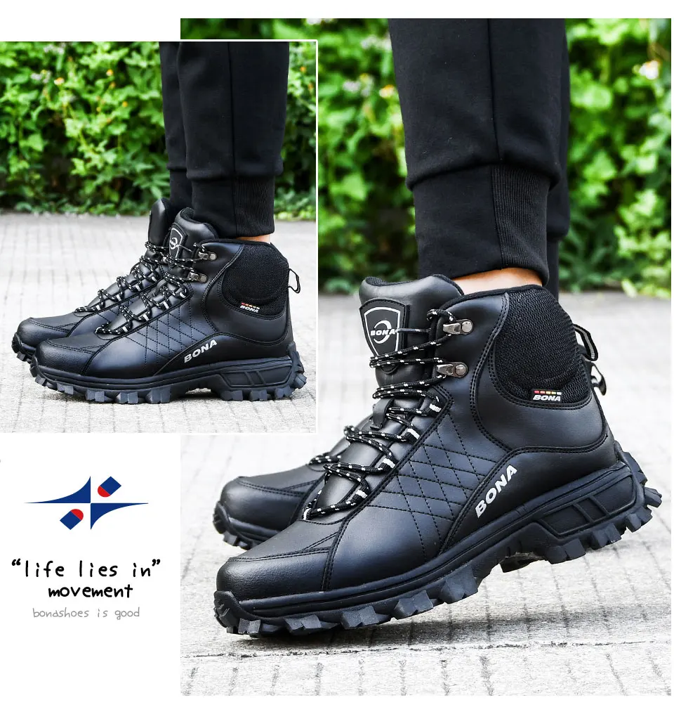 BONA/ новые дизайнерские мужские ботинки для пеших прогулок; большие размеры; модная классическая обувь для треккинга; уличные плюшевые зимние ботинки; мужские удобные