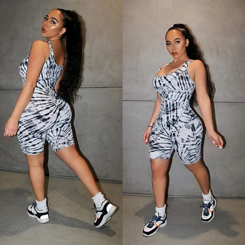 2020 Women Tie Dyeing Print Sleeveless Tank Jumpsuit Rompers Playsuit Summer New Bodycon Stretch Jumpsuit Shorts Pants Trousers 2020 Women Tie Dyeing Print Sleeveless Tank Jumpsuit Rompers Playsuit Summer New Bodycon Stretch Jumpsuit Shorts Pants Trousers