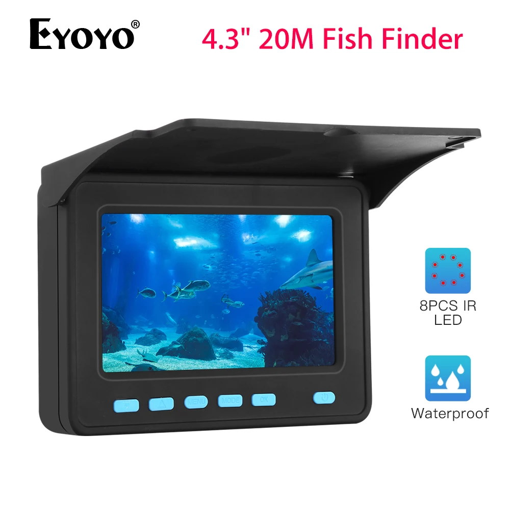 

Eyoyo Fishing Camera 20M Cable 4.3inch LCD Screen 8pcs LED Underwater Fish Finder Adjustable Light 10000mAh Battery Ice Fishing