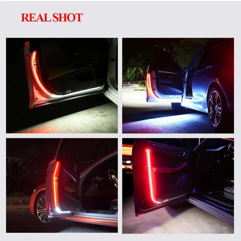 12V Car Door LED Strip Warning Lights Strobe Flashing Anti Rear End  Collision Safety Lamps - 2PCS