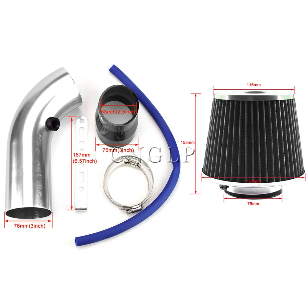 Full Set 3" 76mm Car Cold Air Intake System Turbo Induction Pipe Tube Kit car filter With Air Filter Cone High Flow Performace Racing