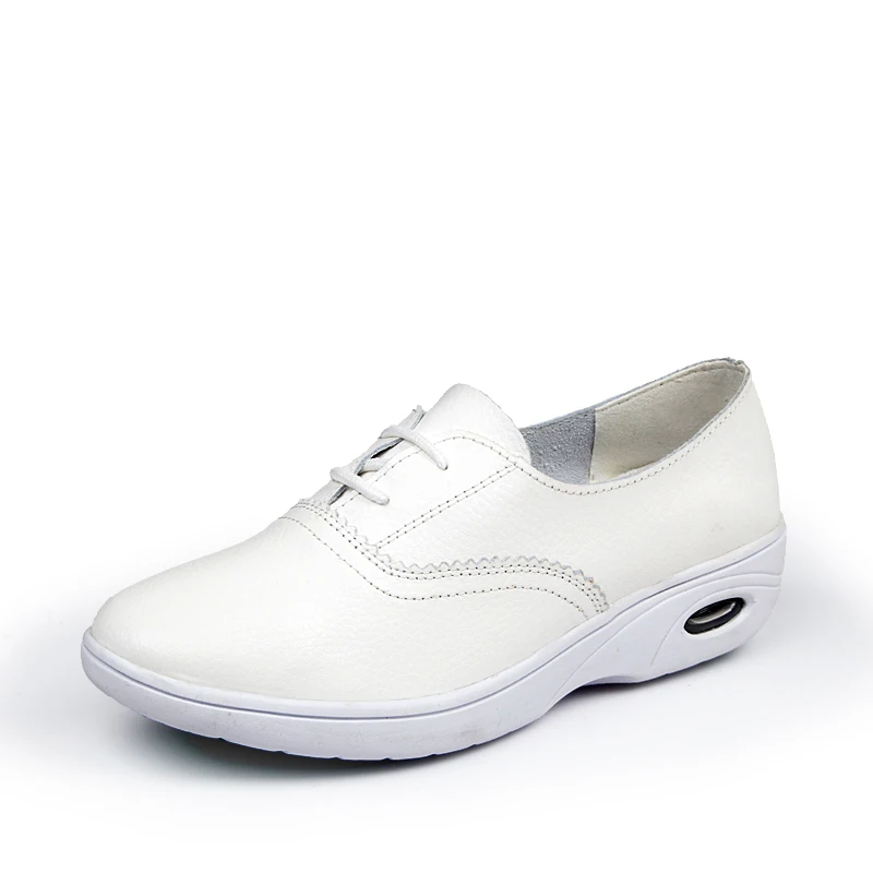 WeiDeng/нескользящая профессиональная обувь для медсестры; нескользящая обувь из натуральной кожи на плоской подошве с воздушной вставкой; женские лоферы на мягкой подошве - Цвет: 838-Lace Up