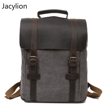 

Canvas Vintage Backpack Men's Outdoor Travel Bag Computer Backpack Casual Student Backpack Top Layer Crazy Horse Leather Style