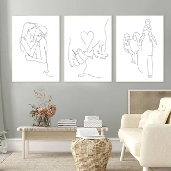 

Love Hand Canvas Art Painting Warm Family Poster Abstract Line Art Print Romantic Kiss Pictures Minimalist Wall Art Home Decor