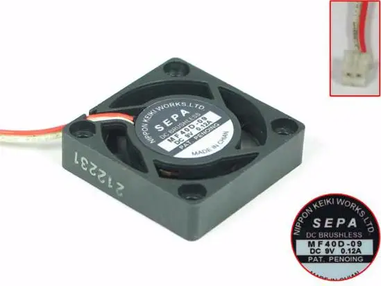 

SEPA MF40D-09 DC 9V 0.12A 40x40x10mm 2-проводной Вентилятор охлаждения сервера