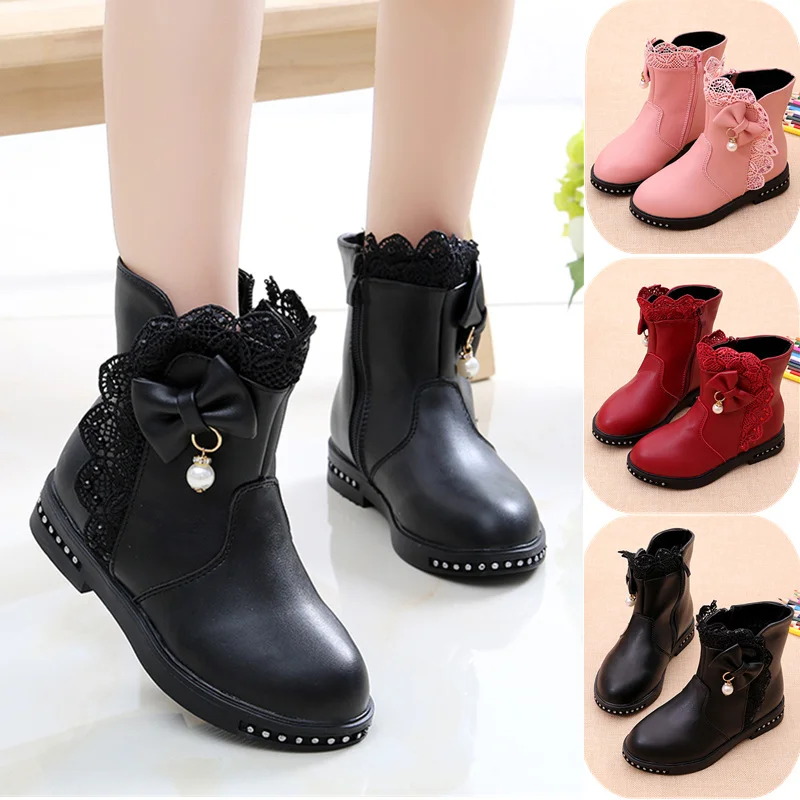 

Winter Booties for children plus velvet boots Girls Boots Children High Bow Tie Shoes Girls Pincess Dress Boots Big Kids Shoes