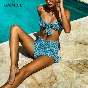 

GNIM High Waist Brazilian Swimsuit Women Two Piece Bow Bikini Mujer 2020 Sexy Backless Swimwear Female Hot Sale High Cut Biquini