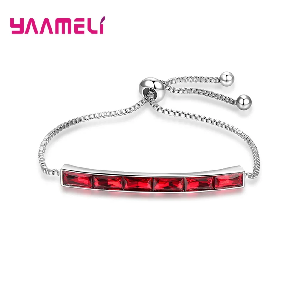 Высокое качество Прозрачный AAA Кристалл кубического циркония браслет-Багет браслет для женщин 925 пробы серебряные регулируемые цепочки ювелирные изделия