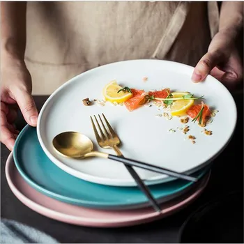 

10 inch Nordic matt glaze round plate ceramic plate fruit plate ceramic dish cake plate dessert plate