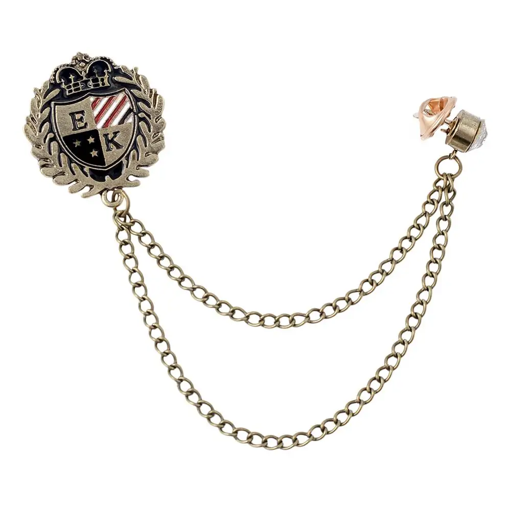 

2019 New Men's British Shield Chain Brooch Crystal Rhinestone Lapel Enamel Pin Brooches Denim Suit Coat Pins Badge Jewelry Gift