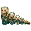 7Pcs/Set Braided Hair Girl Wooden Russian Nesting Dolls Handmade Matryoshka Toy Kids Christmas Toys Gifts  Crafted Doll  Decor 1