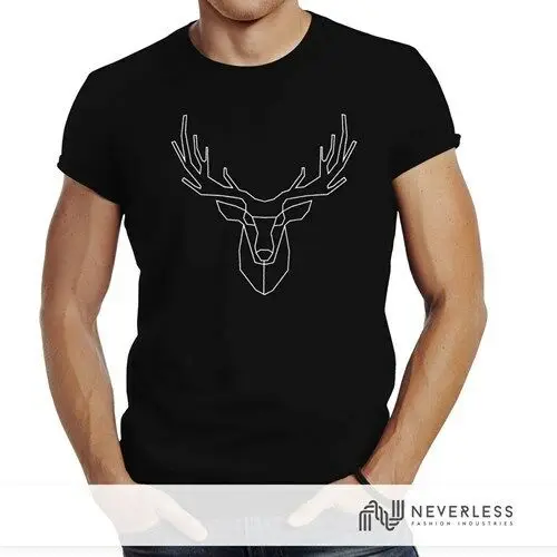Herren T-Shirt Hirsch Polygon Geweih Geometrisch Formen Slim Fit Neverless&ampreg New Fashion T shirt Shir |