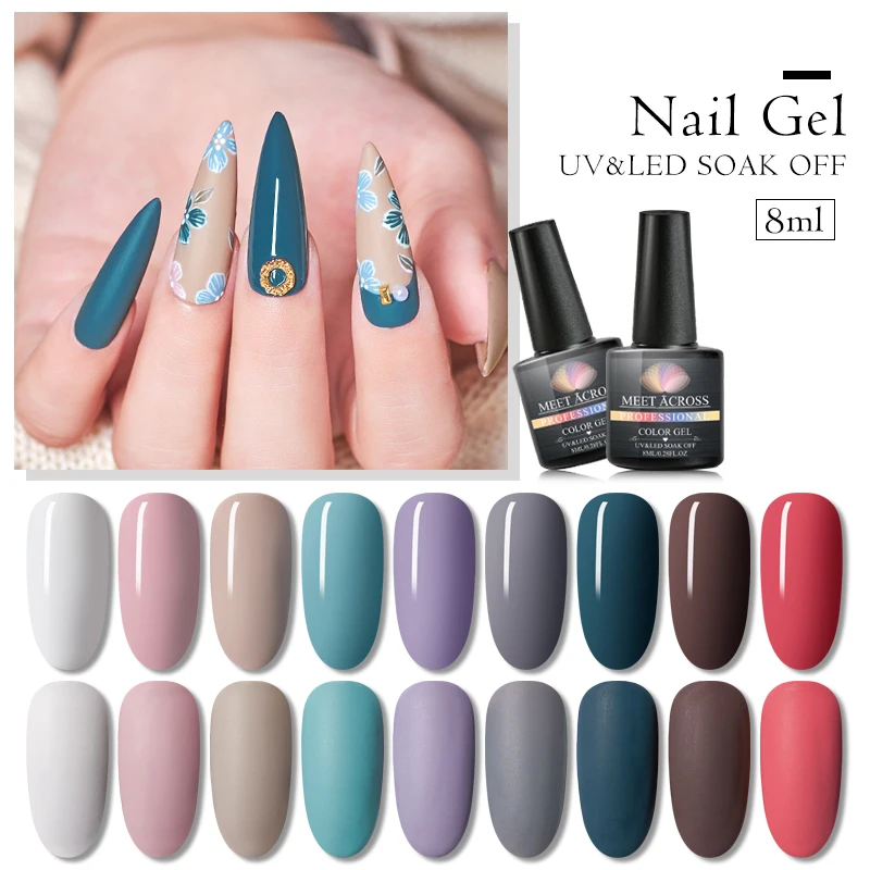 

MEET ACROSS 8ml Matte Top Coat Color UV Gel Nail Polish Semi Permanent Soak Off UV Gel Varnish DIY Nail Art Gel Paint