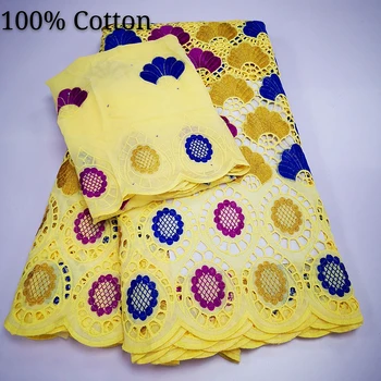 

2020 latest 100% cotton embroidery net lace African french Swiss voile lace cotton fabrics for wedding dress 5+2yards/lot A-1225