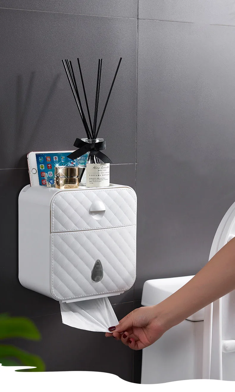 Zerama Toilet Paper Holder Plastic Waterproof Tissue Storage Case Wall-mounted Roll Paper Dispenser 