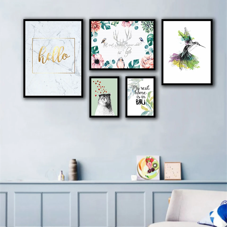 

Color Bird andBear Nordic Posters And Prints Wall Art Canvas Painting Wall Pictures For Living Room Decor
