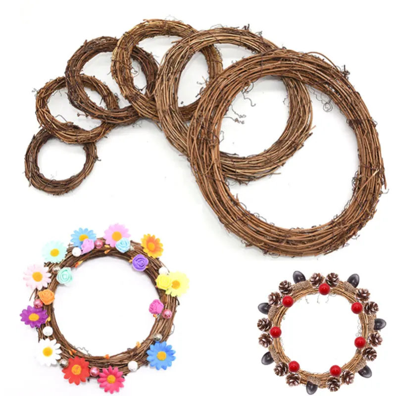 8/10/15/20/25/30cm Natural Rattan Circle Stem Branch Ring Hawaii Party Garland DIY Artificial Flower Wreath Christmas Decoration