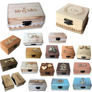 

Personalized Wood Wedding Wooden Ring Box Holder Custom Your Names and Date Wedding Ring Bearer Box