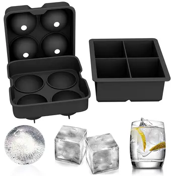 

Hot Selling 4 Square Ice Tray Silica Gel Ice Hockey Mould Packaged Combination round Ball Hockey Silicone Ice La