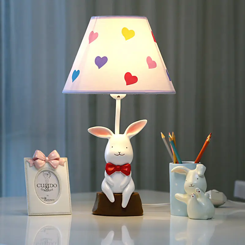 Modern lovely rabbit table lamp creative Resin LED desk light for living room child bedroom bedside lamp study indoor light e27
