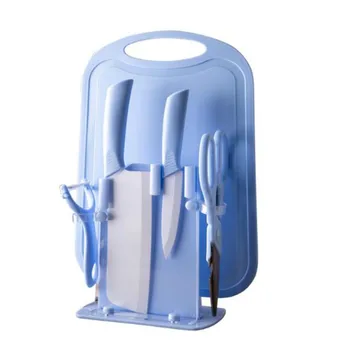 

A set 6PCS Ceramic Blue sets Knife/scissors/fruit knife/peeler/board/stand Kitchen Tools for Vegetable Fruit Cocina Accessories
