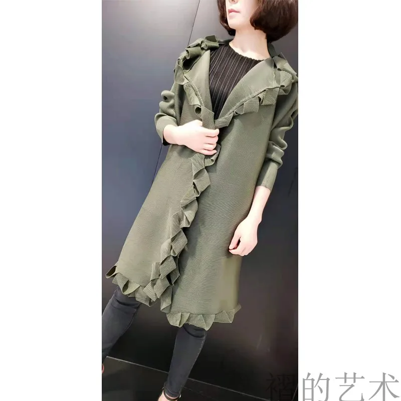 Горячая miyake верхняя одежда с капюшоном плиссированная однотонная Длина рукава широкая талия верхняя одежда