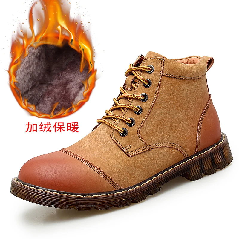 

Winter Warm Men's Outdoor Boots Brand Designer Work Boots Men's Plus Velvet Dress Men's Boots 38-46 Lace Leather Boots Men