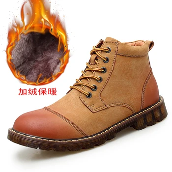 

Winter Warm Men's Outdoor Boots Brand Designer Work Boots Men's Plus Velvet Dress Men's Boots 38-46 Lace Leather Boots Men