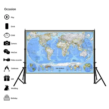 

225*150cm Map of The World (1988) Horizontal Version World Map Wall Sticker Decorative Map Posters and Prints Living Room Decor