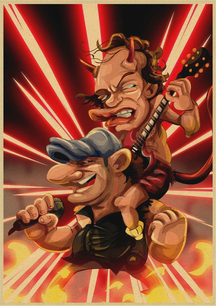 Австралийская рок-группа ACDC Malcolm Angus крафт-бумага винтажный настенный плакат стикер - Цвет: Золотой