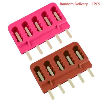 

5 Grid DIY Ice Cream Mold Silicone Sugar Gourd Popsicle Molds Household DIY Ice Lolly Molds